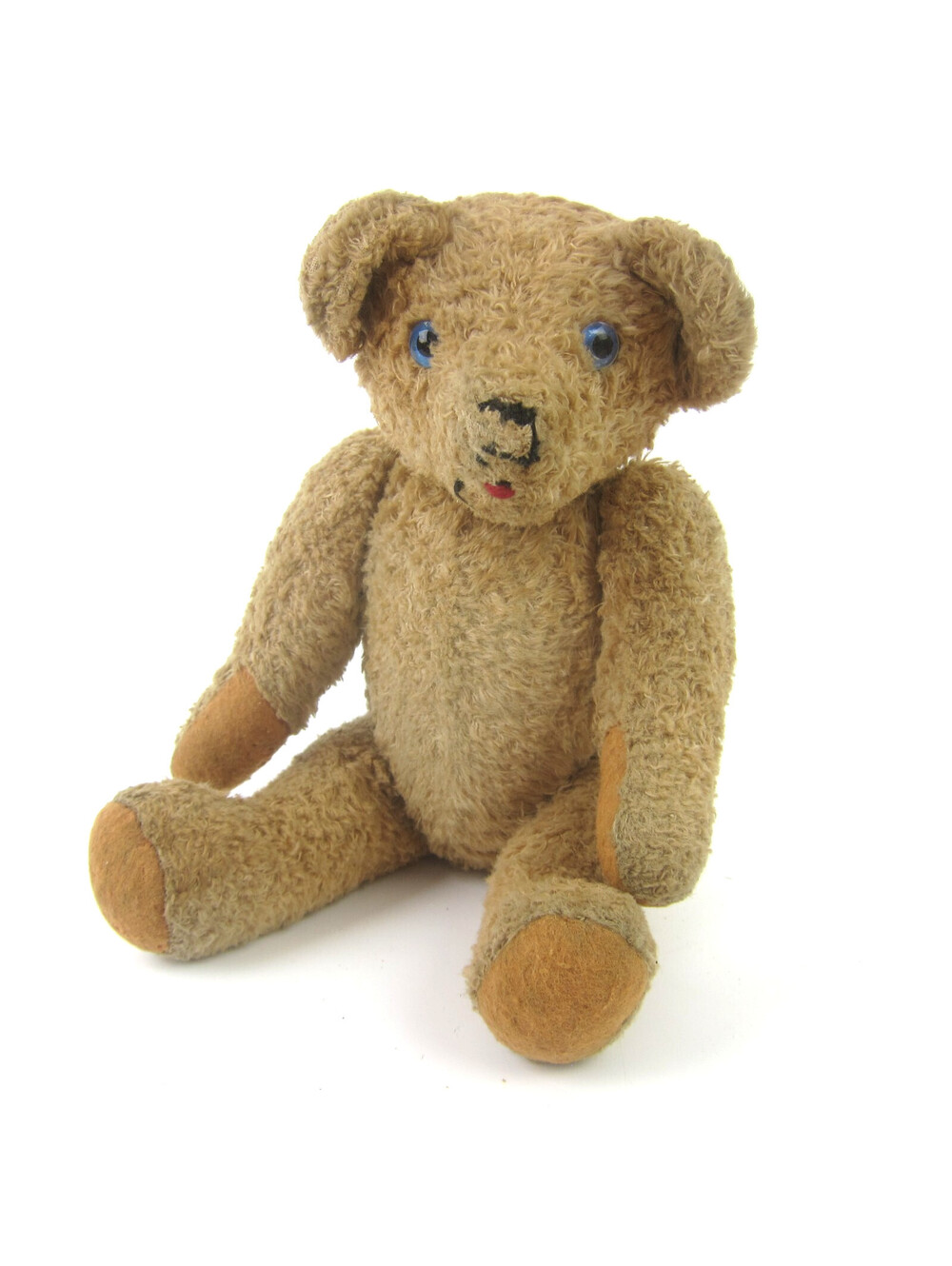 Antique Teddy Bear Fully Jointed 10.75" Short Mohair Blue Glass Eyes 1910s-20s